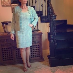 Escada Blue Pastel Tweed Spring Dress Suit